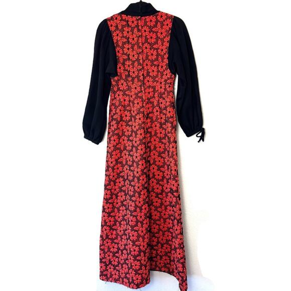 Vintage 60s Rae Dolls Red & Black Long Sleeved Turtleneck Maxi Dress Size Medium - Picture 2 of 6